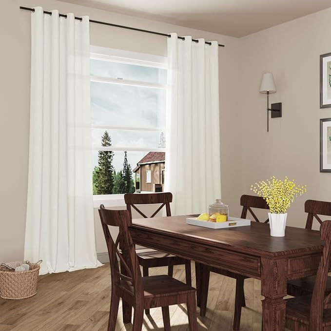120 Inch Extra Long Natural Linen Curtains for Living Room High Ceiling 2 Panel Grommet Light Filter Drop Cloth Drapes Neutral Modern Ivory Cream 120 In Length Sheer Window Curtain for Sliding Door