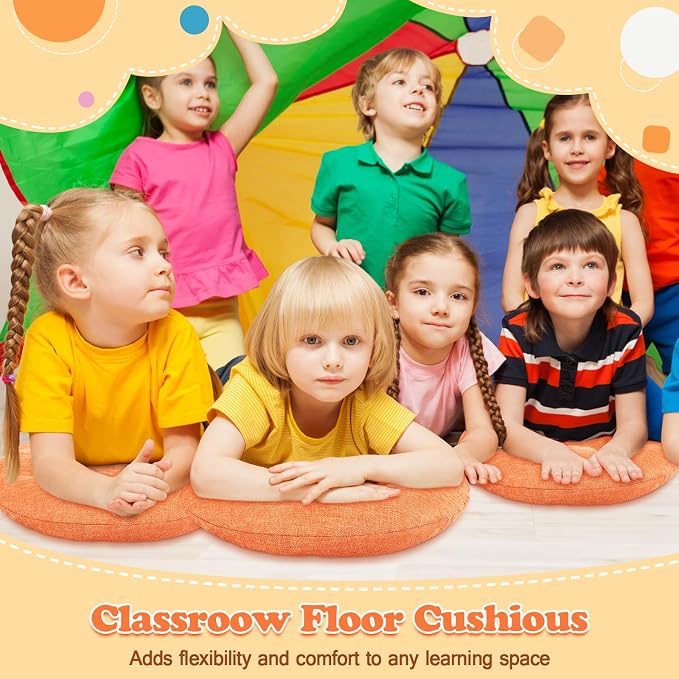Fumete 8 Pcs 16 Inch Floor Cushions Pillow for Kids Bulk Classroom Round Flexible Seating Floor Cushions for Students Home Daycare School Reading Corner Yoga Meditation Picnic (Orange)