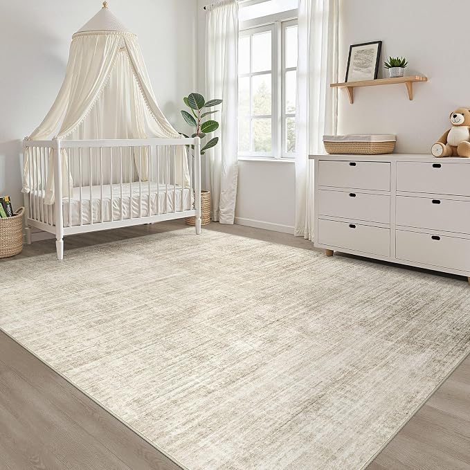 5x7 Area Rugs Living Room: Washable Large Neutral Beige Rug Abstract Soft Modern Stain Resistant Indoor Floor Non-Slip Carpet for Bedroom Nursery Kids Office Playroom Dining Room Under Table Home