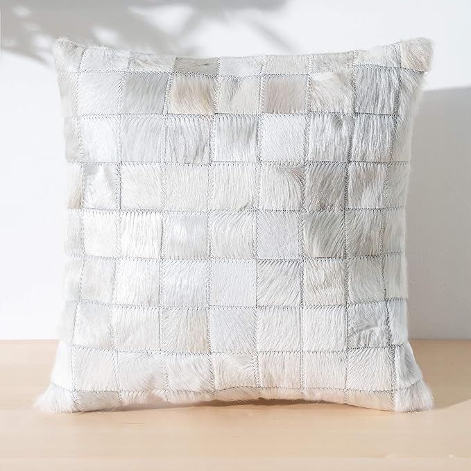 ecowhides 100% Genuine Brazilian Cowhide Pillow Cover – Luxury Leather Decorative Cushion for Rustic & Western Home Décor
