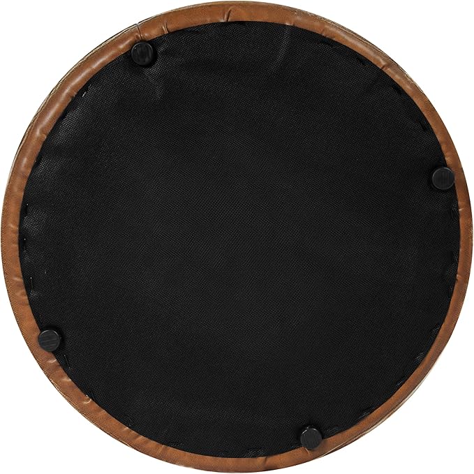 HomePop Upholstered Faux Leather Round Ottoman (No Lid, Seat Only) | HomePop Home Décor | Round Pouf Foot Rest – Camel Brown Faux Leather