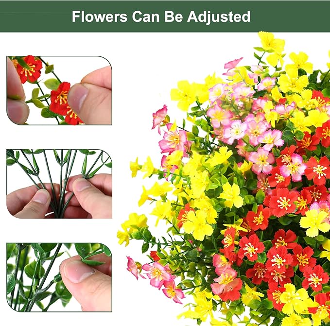trytuny Artificial Flowers for Outdoor, UV Resistant Realistic Fake Flowers and Faux Plants for Indoor Outdoor, Garden Patio Porch Window Box Decor All Year