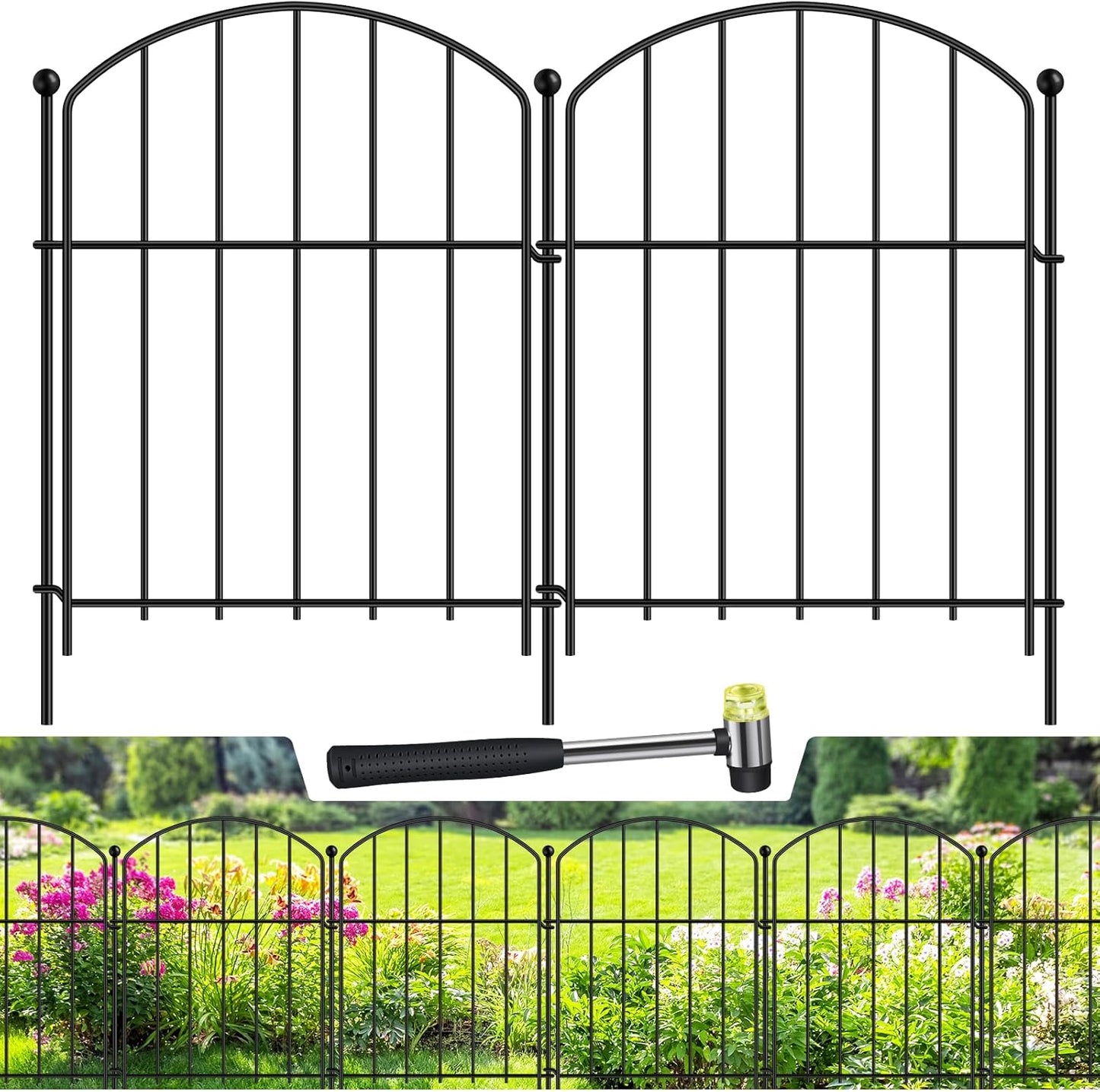 Decoration Garden Fence 17in x 20ft, 20 Pack Rustproof Metal Animal Barrier Fence, Arched Flower Bed Edge Decorative Rabbit and Dog Ground Defense No-Dig Fence for Patio Patio Outdoor
