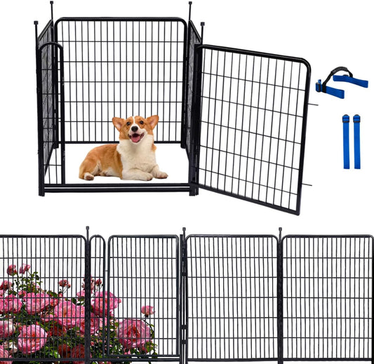 Tall Garden Fences and Borders, 54 in(H) Dog Fences for The Yard, 4 Panels Total 8.9 Ft Long, Gate 21 Inches Wide with Low Sills. Dog Fence Outdoor or Indoor. Fencing for Garden Beds