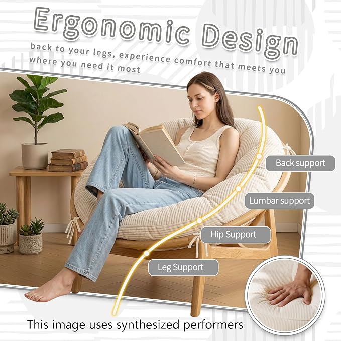 Yddsky Papasan Round Chair Cushions(Without Chair),White,48 x 48 x 6Inch | Detachable Corduroy Cover，Memory Foam Filling，Oversized Round Chair Pad