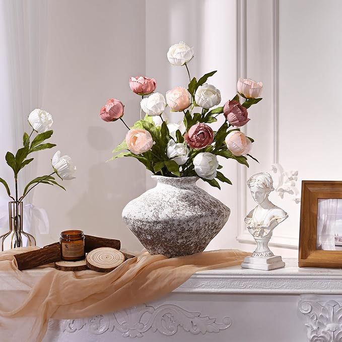 Waipfaru 6 Pcs Faux Peonies Artificial Flowers for Vase, 27" Fake Silk Peonies Flowers for Wedding, Vase Filler Flowers for DIY Bouquets Centerpieces Bridal Shower Office Decor- Mixing