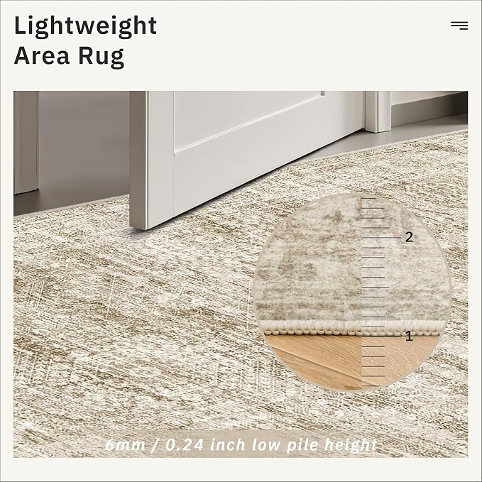 Soalmost Hallway Runner Rug 4x8 Wide: Washable Thin Runners for Hallways Entry, Non Slip Soft Vintage Kitchen Area Rugs for Living Room Bedroom Dining Room Foyer (Brown, 4x8)
