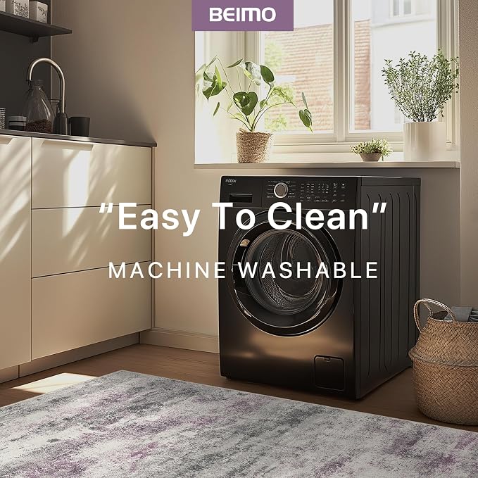 BEIMO Area Rugs 8x10 for Living Room Bedroom, Modern Abstract Machine Washable Rug, Large Soft Low Pile Floor Carpet with Non Slip Backing for Dining Room, Grey/Purple