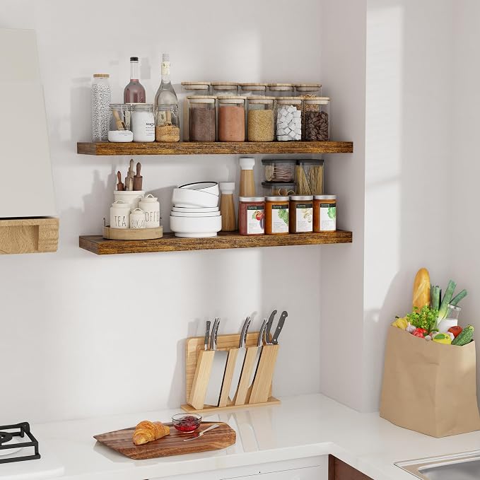 Floating Shelves for Wall, 36 inch Rustic Shelves 9.3in Deep Wooden Shelf, Floating Wall Shelves for Kitchen, Bathroom, Living Room & Bedroom Organizer, 36 x 9.3 x 1.5 in, 2 Packs