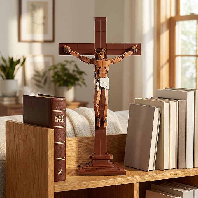 Jesus Crucifix Building Set for Adults, 16.7" Christian Cross Display Model, Faith-Based Home Office Desk Decor, Religious Gift for Confirmation, Mother’s Day & Father’s Day, 588 Pieces