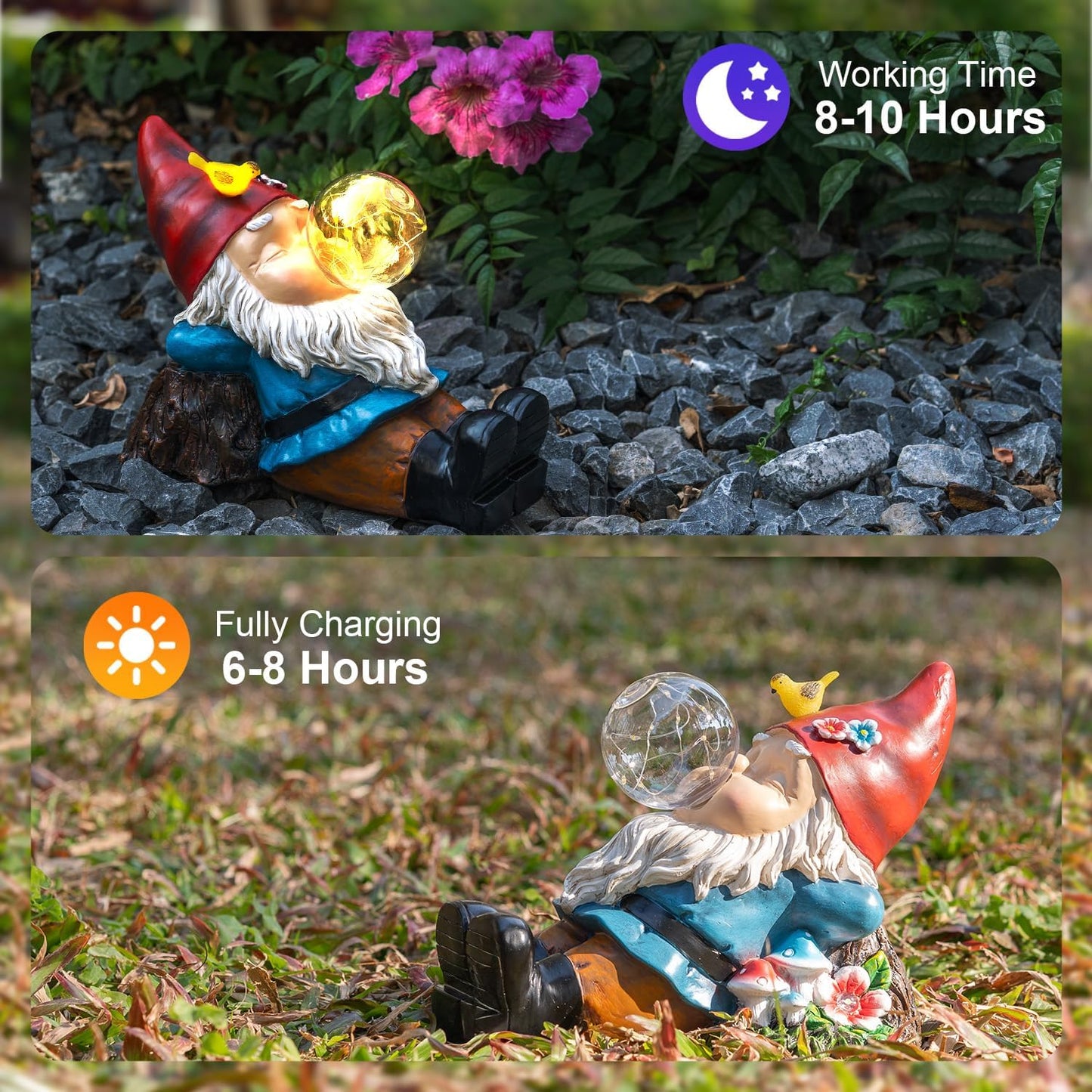 TIJNN Garden gnome Statue with Solar Lights. Funny Garden gnome Decorations for Your Yard, Outdoor Patio, Lawn, Gardens, Balcony or Home. Great Gift idea for Women and mums for Mother's Day.