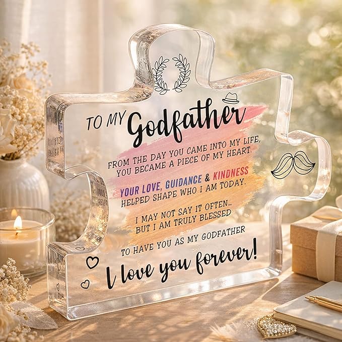 To My Godfather Puzzle Piece Decor, Meaningful Thank You Gift for Godfather from Godchild, Baptism Confirmation Gift, Birthday Christmas Appreciation Keepsake