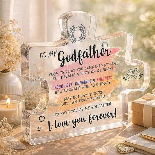 To My Godfather Puzzle Piece Decor, Meaningful Thank You Gift for Godfather from Godchild, Baptism Confirmation Gift, Birthday Christmas Appreciation Keepsake
