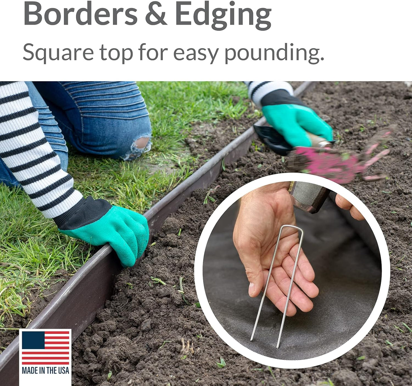 Pinnacle Mercantile USA Made 100 Pack Garden Landscape Staples Weed Barrier Fabric Stakes Galvanized 6 inch Pins Anti Rust Sod Staple 11 Gauge Steel