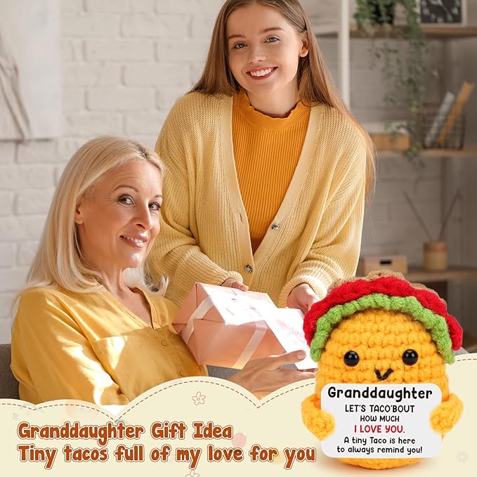 Granddaughter Gifts from Grandma, Teen Girls Kids Easter Basket Stuffers Year Old Age Teenage Gift Granddaughter Birthday Graduation Confirmation Christmas Valentines Handmade Crochet Taco Gifts