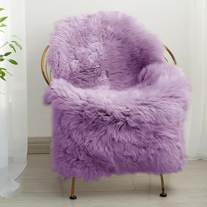 Premium Genuine Sheepskin Area Ruge - Real Wool Fur Shaggy Carpet | Fluffy Soft Natural Lambskin Rug Seat Chair Covers for Couch Sofa Bedroom Living Room(Violet,2×3 Feet Sheepskin)