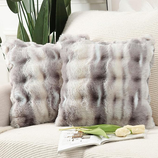 MADIZZ Pack of 2 Thick Plush Faux Wool Throw Pillow Covers Soft Boho Throw Pillows Luxurious Cushion Covers for Couch Sofa Bedroom Living Room Home Decor 20x20 Inch Grey Taupe