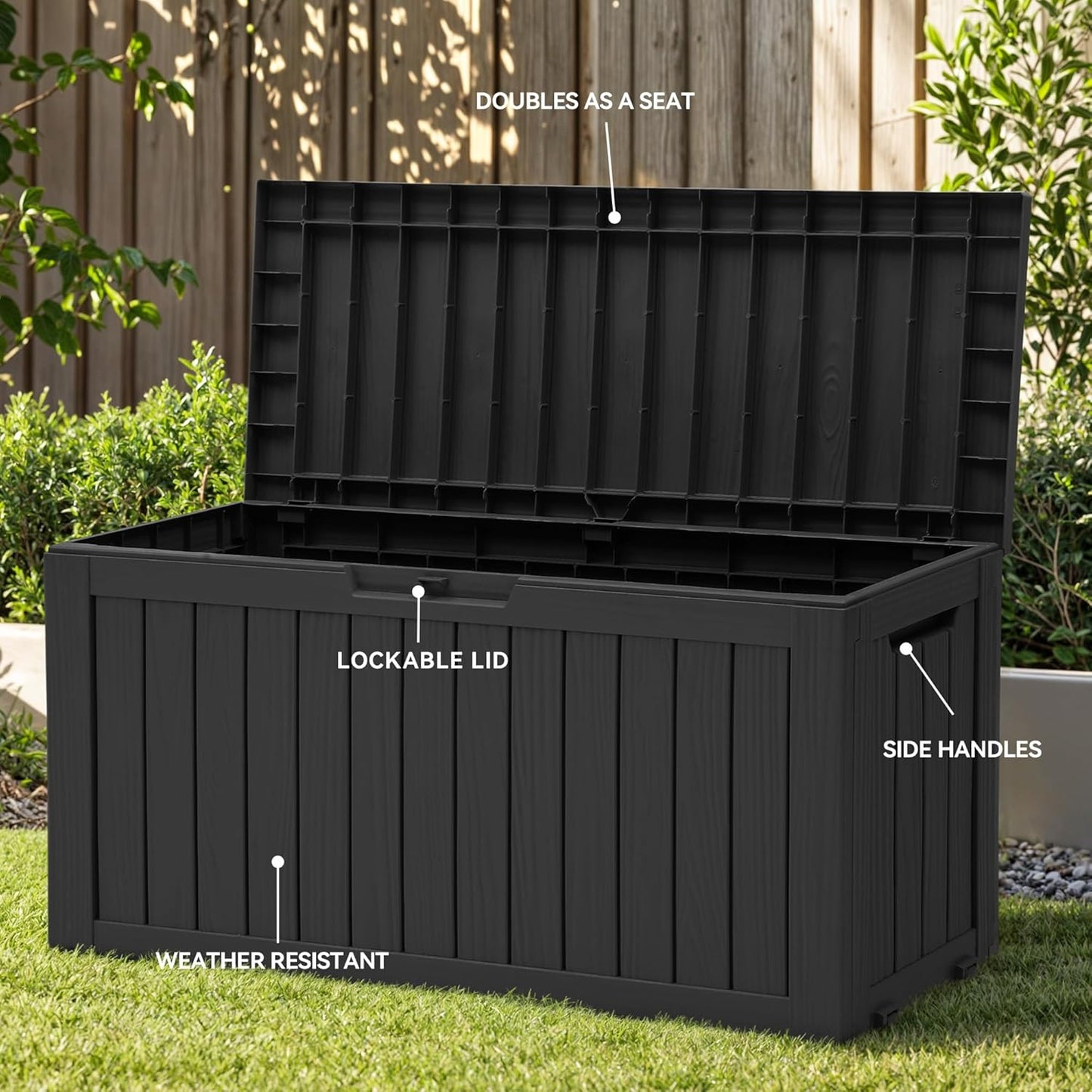 YITAHOME 72 Gallon Outdoor Resin Deck Box with Wheels, Pool Storage Box for Outdoor Cushions, Sports Equipment, Garden Tools, Black