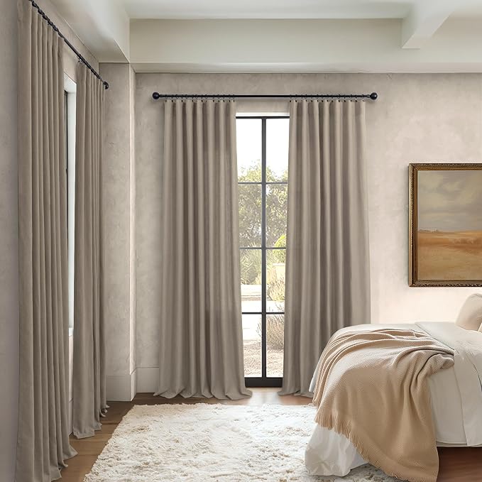 Pitalk Taupe Short Linen Curtain Living Room Back Tab Rod Pocket Lightweight Semi Sheer Curtains Burlap Light Filtering Thick Linen Drape for Bedroom 52 x 45 Inches Long Set of 2 Panels