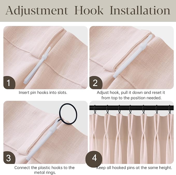 Light Pink Linen Curtains Pinch Pleated 108 Inch Length 2 Panels for Nursery Baby Girls Bedroom Semi Sheer Light Filtering Pleated Linen Curtains for Living Room Bedroom Dusty Blush Pink