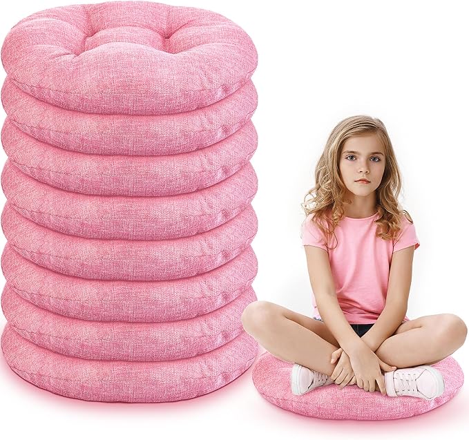 Fumete 8 Pcs 16 Inch Floor Cushions Pillow for Kids Bulk Classroom Round Flexible Seating Floor Cushions for Students Home Daycare School Reading Corner Yoga Meditation Picnic (Pink)