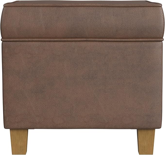 HomePop Square Ottoman with Lift Off Top - Brown Faux Leather