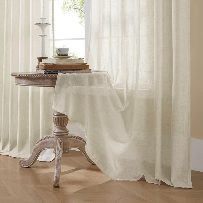 Joydeco Linen Curtains 90 Inch Length 2 Panel Sets,Light Filtering Curtains for Bedroom 70 Inch Wide Living Room Drapes with Back Tabs & Rod Pockets (W70 x L90 Inch, Beige)