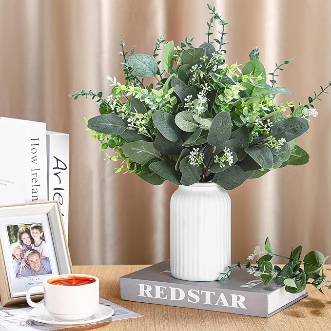 120 Pcs 6 Kinds Mixed Eucalyptus Leaves Stems Bulk Artificial Greenery Plants Fake Silver Dollar Eucalyptus Bundle Faux Plants Greenery for DIY Bouquets Floral Arrangement Wedding Engagement Decor