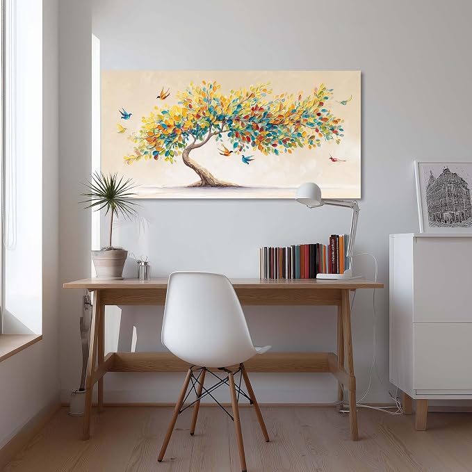 Ggaafet Bright Colorful Tree Wall Art for Living Room Canvas Oil Painting Prints Beautiful Tree of Life Art Deco Modern Artwork Office Bedroom Family Dining Room Decor Large