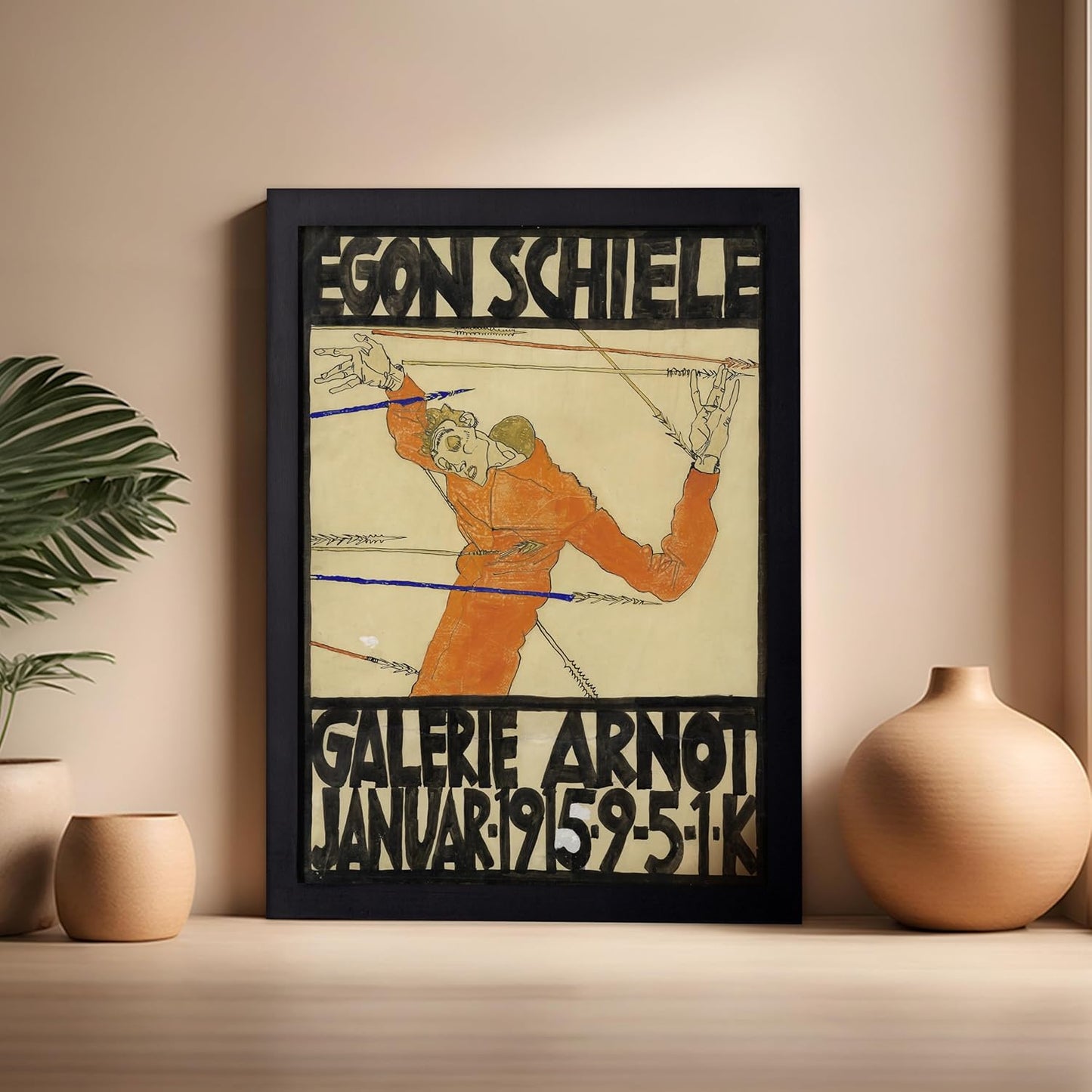 Poster Master Vintage Painting Poster - Retro Expressionism Print - Self Portrait as the Martyred St Sebastian - Gift for Artist, Friend - Wall Decor for Home, Office, 16x20 Black Framed