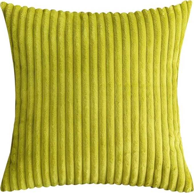 TangDepot Velvet Big Corduroy Pillow Covers 16x16 Green 2-Pack | Soft wide-stripe corduroy pillow cover, hidden zipper, machine washable, easy refresh, for bedroom living room indoor outdoor