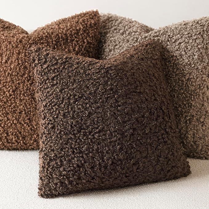 Foindtower 2 Pieces 16x16 Inch Dark Brown, Faux Fur Throw Pillow Cover Accent Sherpa Furry Pillow Covers Fuzzy Soft Pillowcases Cozy Sheepskin Decorative Fleece Cushion Case for Bed Couch Living Room