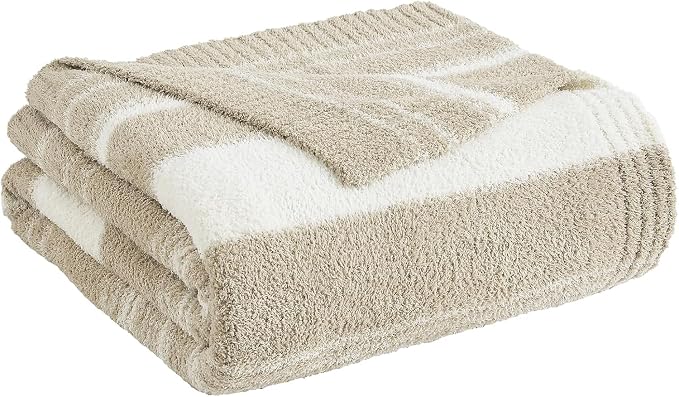 WRENSONGE Soft Throw Blanket for Couch-Cozy Reversible Knitted Blankets | Lightweight Warm Fluffy Decor for Women, Mom, Her & Girls, Sofa, Chair, Bed, 50x70in,Khaki Stripe