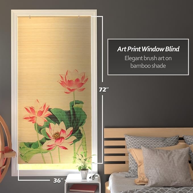 Red Lantern Bamboo Window Shade Blind - Lotus Blossom 36" Wide