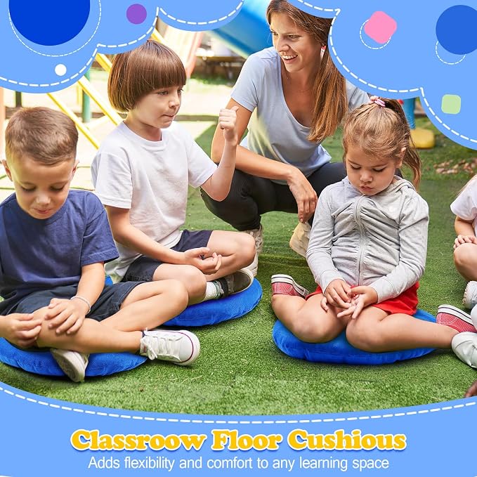 Fumete 8 Pcs 16 Inch Floor Cushions Pillow for Kids Bulk Classroom Round Flexible Seating Floor Cushions for Students Home Daycare School Reading Corner Yoga Meditation Picnic (Royal Blue)