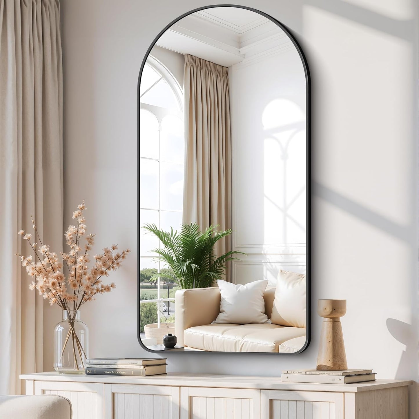 Arched Bathroom Mirror, 24"x48" Black Arched Mirror for Bathroom, Wall Mounted Mirror, Black Vanity Wall Mirror w/Metal Frame for Bedroom, Entryway, Living Room, Vertically Hanging