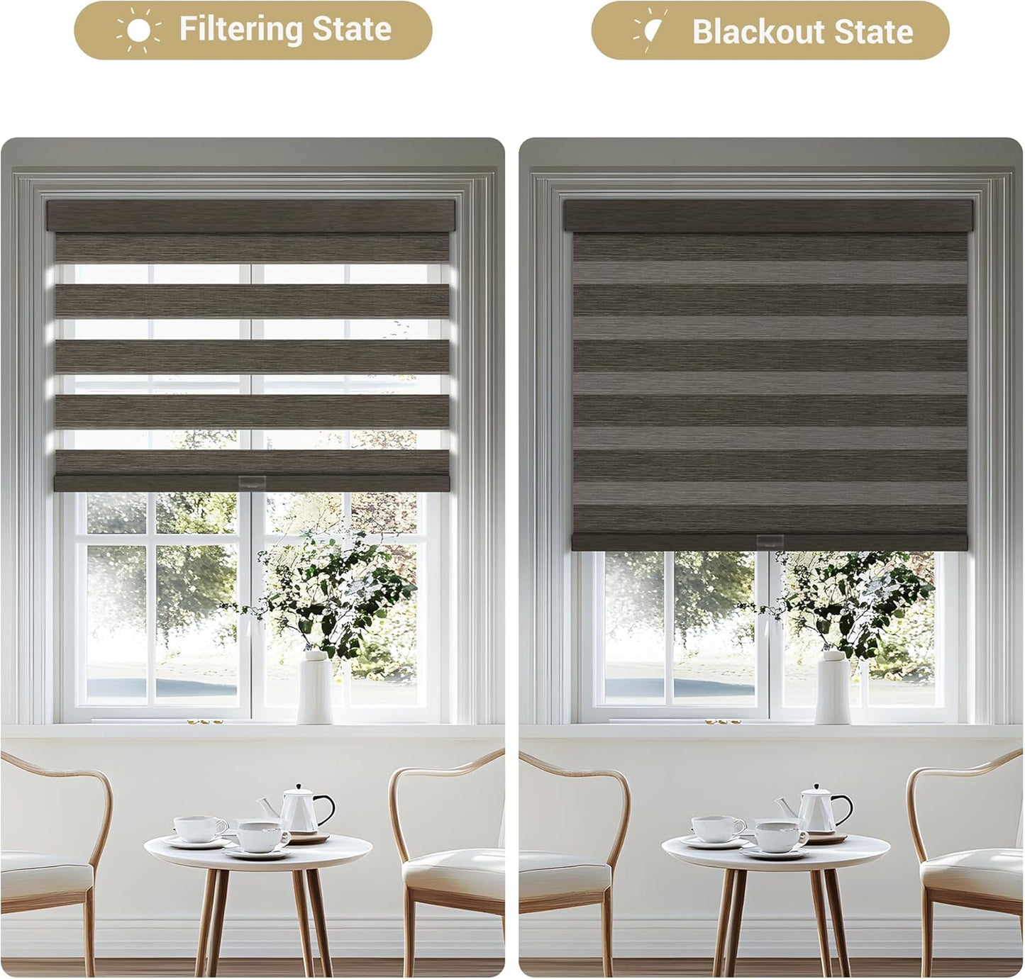 Cordless Zebra Blinds for Windows, Blackout Interior Blinds,Easy to Install,UV Protection,for Offices and Home,Custom Roller Shades, Mousse Dark Bown,72" W x 80" H