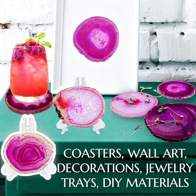 Pink Geode Drink Coasters Dyed 4-5" Set Agate Slice Large Gemstone Crystal Cup Mats for Coffee Table Wedding Creative Cards