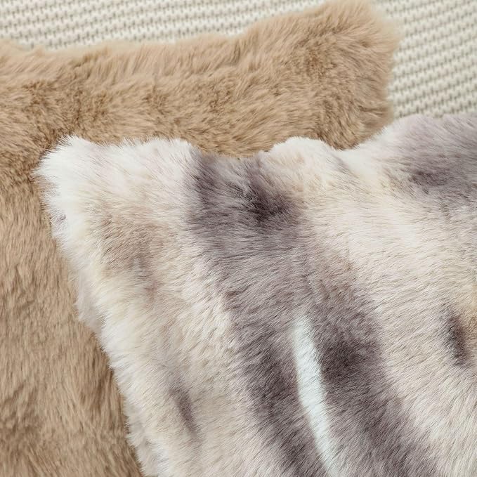 MADIZZ Pack of 2 Thick Plush Faux Wool Throw Pillow Covers Soft Boho Throw Pillows Luxurious Cushion Covers for Couch Sofa Bedroom Living Room Home Décor Euro Sham 26x26 Inch Grey Taupe