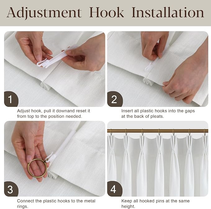100 Inch Long White Pinch Pleated Linen Curtains 2 Panels Set for Living Room Bedroom Pinch Pleat Curtains Ivory Cream Semi Sheer Light Filtering Privacy Curtain 100 Inch Length for Sliding Door