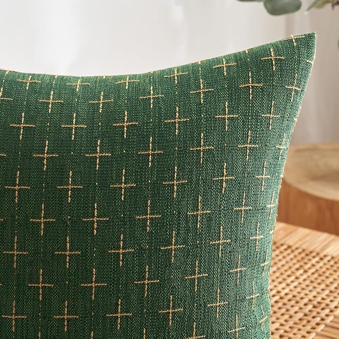 MIULEE Pack of 2 Christmas Decorative Burlap Linen Throw Pillow Covers Modern Farmhouse Pillowcase Rustic Woven Textured Cushion Cover for Sofa Couch Bed 20x20 Inch Christmas Green