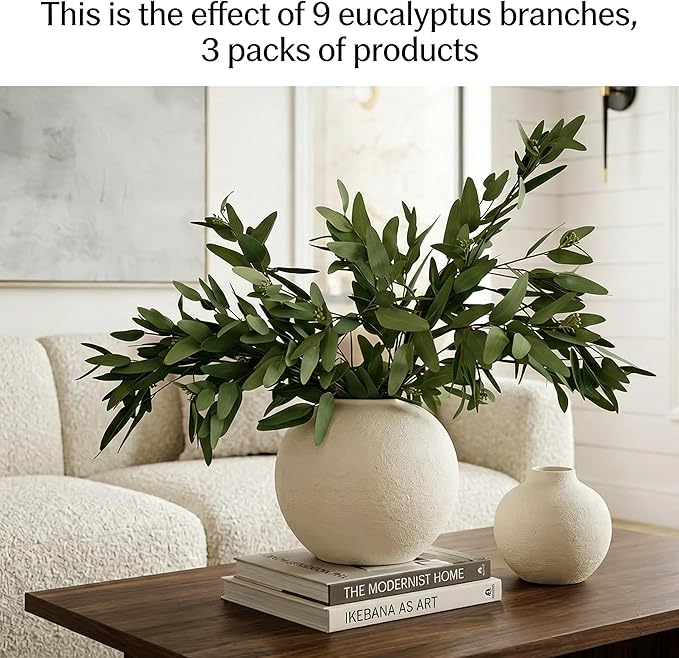 ANNIE&PANDA 3 Pack Faux Artificial Eucalyptus Stems with Faux Seeds 31'' Tall Fake Plants Leaves Olive Tree Branches Faux Greenery Stems for Bridal Wedding Bouquet Vase Table Centerpiece Decor