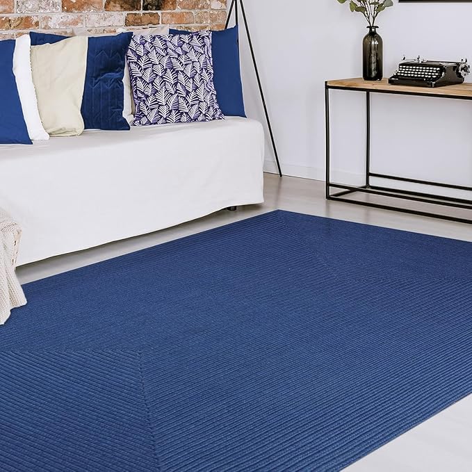 Superior Indoor Outdoor Area Rug, Handwoven Reversible Braided Home Decor for Living Room, Kitchen, Entryway, Patio, Front Porch, Deck, Modern, Boho, Farmhouse Style, 6' x 9', Denim Blue