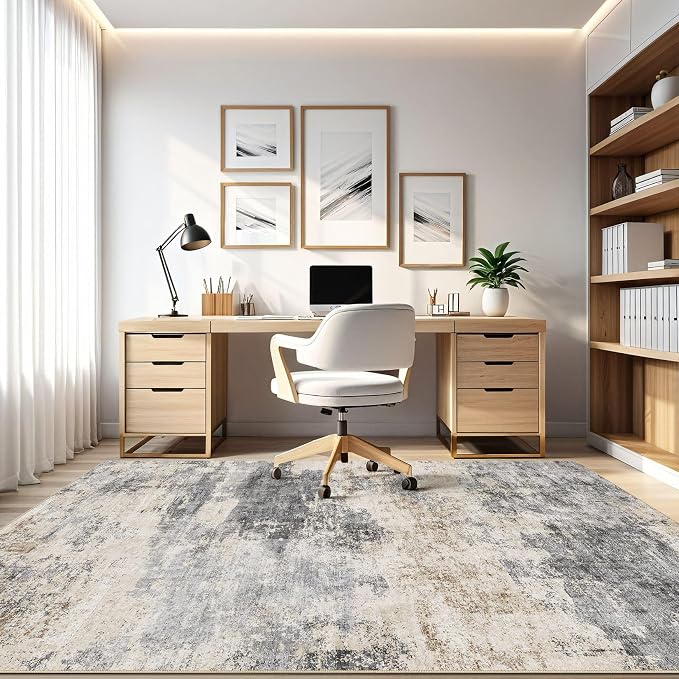 10x13 Area Rug Living Room: Washable Large Abstract Modern Soft Rugs Stain Resistant Indoor Floor Non Slip Accent Carpet for Bedroom Nursery Playroom Office Dining Room Dorm Home Decor- Gray Brown