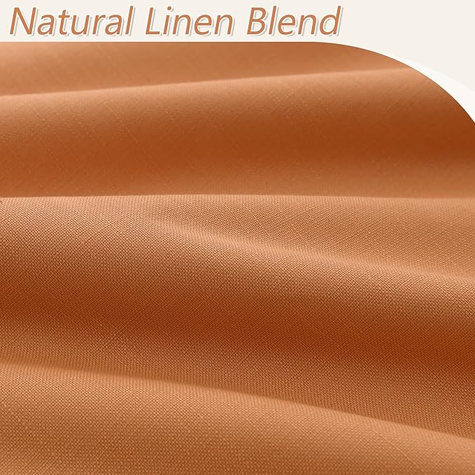 Guken Orange 100% Blackout Linen Curtains 120 Inch Length 2 Panels Set for Living Room Bedroom Back Tab/Rod Pocket Thermal Insulated Black Out Drapes Room Darkening Farmhouse Window Curtains 52x120
