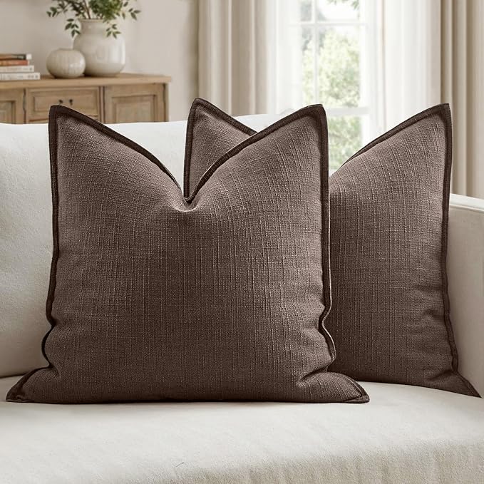 MIULEE Euro Sham Pillow Covers for Bed 26x26, 2 Pack Dark Brown Thick & Textured Decorative Throw Pillow Covers, Neutral Linen Cushion Cases, Modern Farmhouse Home Decor, No Filling
