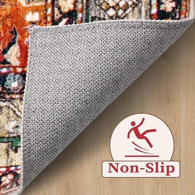 SERISSA 7x9 Area Rugs for Living Room, Large Washable Non-Slip Boho Rug, Ultra Soft Vintage Oriental Tribal Print Distressed Carpet for Dining Room Bedroom Dorm Office Home Decor