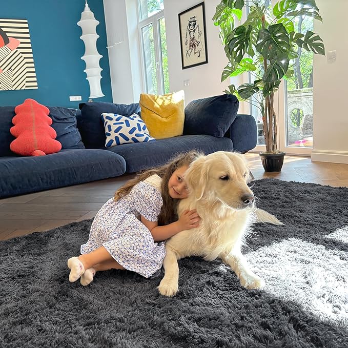 OLANLY 6x12 Machine Washable Large Area Rugs for Living Room, Bedroom, Soft Fluffy Shaggy Bedside Rug, Indoor Floor Carpet for Kids Girls and Boys, Dorms, Nursery, Home Decor Aesthetic, Grey