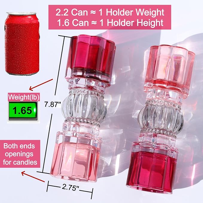 VOHO Pink Candle Holder for Valentines Day Decorations, Set of 2 Heavy Glass Votive Candle Holders Decor for Room Table, Romantic Tealight Candle Holder Gifts for Her(7.87x2.75 in W/H, Shades of Pink)