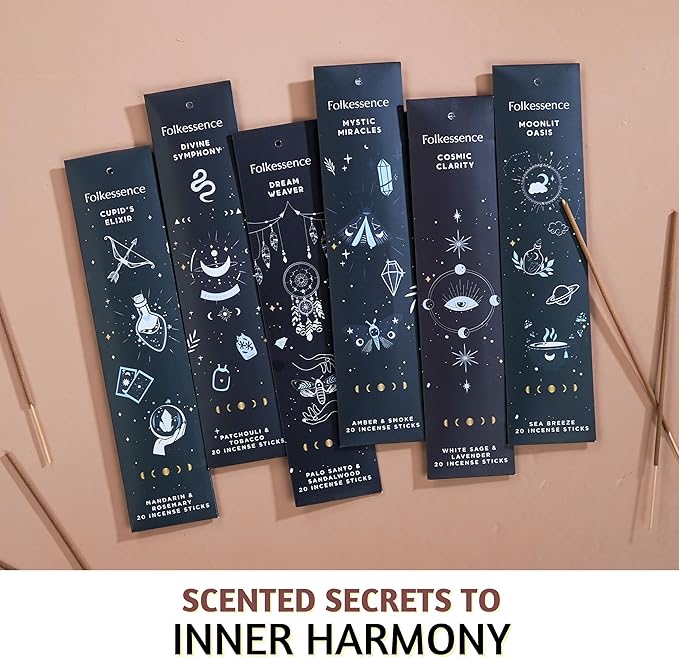 Folkulture Incense Sticks (120 Sticks) | Set of 6 Premium Incense For Home Cleansing, Aromatherapy, Gifts | No Charcoal, Organic, Non Toxic, 45 Mins, Long Burning Palo Santo, Sandalwood Insence-Sticks